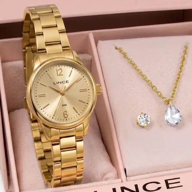 Kit Relógio Feminino Lince Com Colar E Brincos Lrgm086l25k0m0c2kx