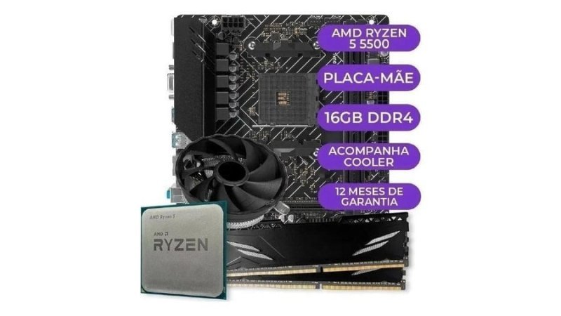 Kit Upgrade Gamer Amd Ryzen 5 5500 + A520m + 16gb Ddr4 Cor Preto