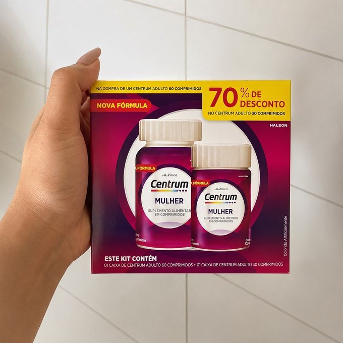 Suplemento Alimentar Centrum Mulher Magnésio, Vitamina D e Vitamina B12 Leve 90 Comprimidos e Pague 60