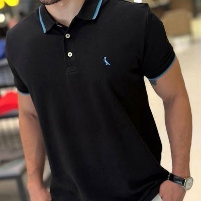 Camisa Polo Masculino Preto Curta 100% Algodão Reserva