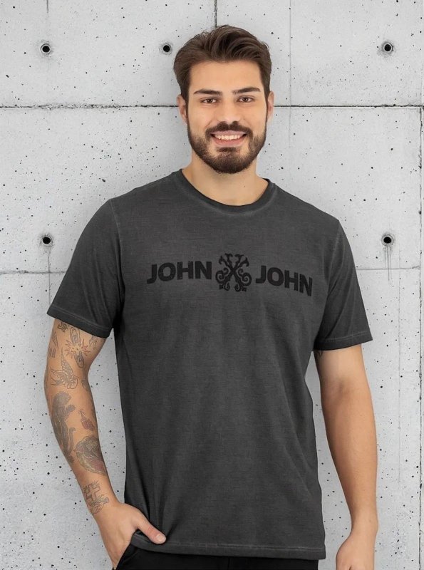 Camiseta John John Jj Basic Logo Stone Cinza Escuro