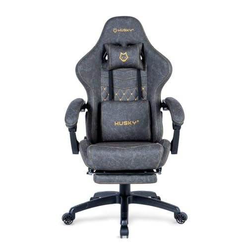 Cadeira Gamer Husky Tempest 700, Até 145kg, Almofadas, Reclinável 150º, PU, Descanso para Pés, Cinza - HCG700CZ