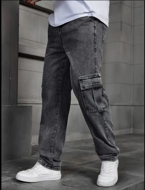 Calça Jeans Cargo Masculina Streetwear Preta Mescla