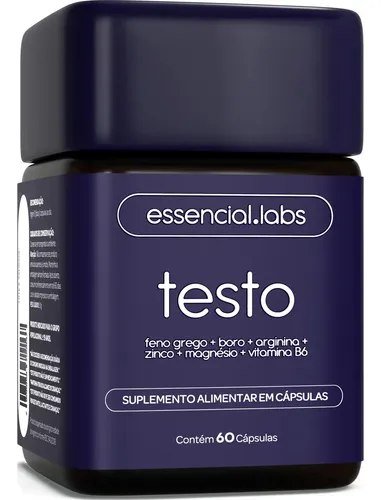 TESTO ESSENCIAL - Fórmula Exclusiva com Feno Grego + Boro + Arginina + ZMA + Vitamina B6 - 60 cápsulas
