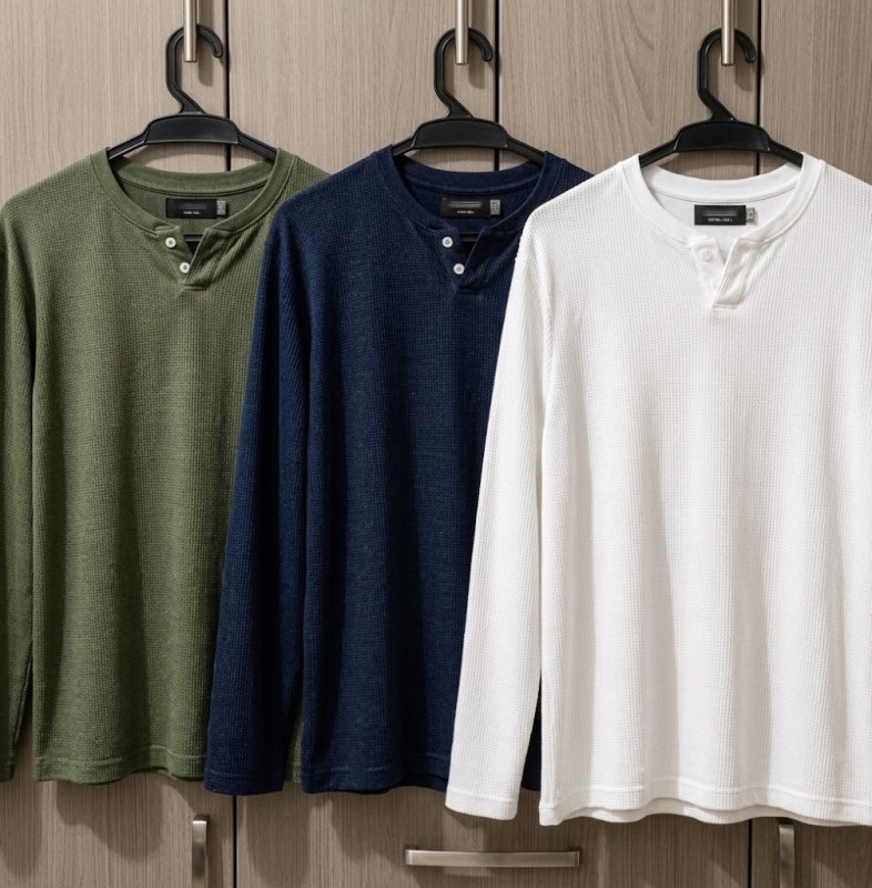 Kit Com 3 Camiseta Henley Slim Manga Longa (P ao G)