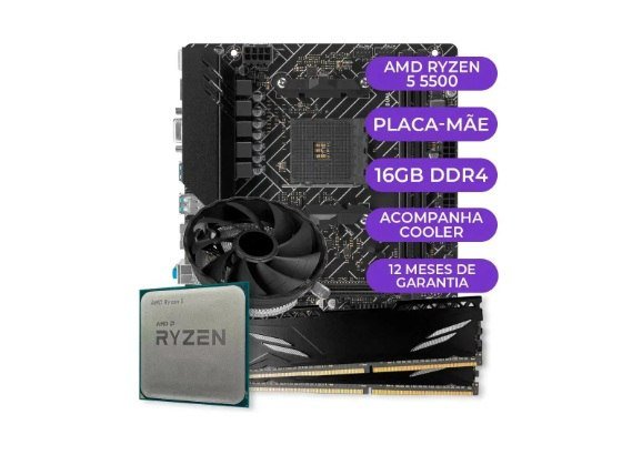 Kit Upgrade Gamer Amd Ryzen 5 5500 + A520m + 16gb Ddr4 Cor Preto