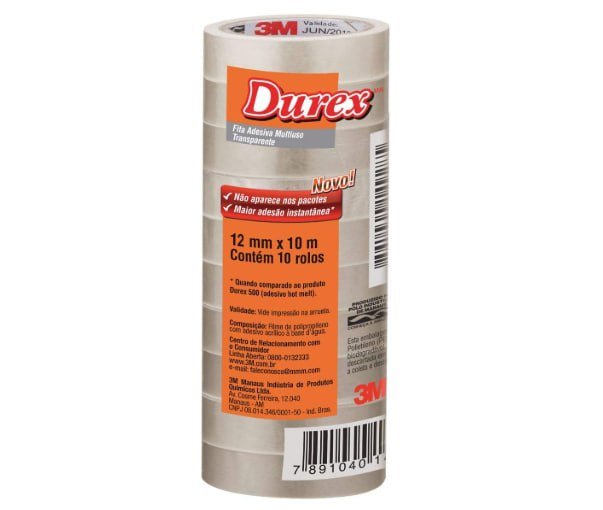 Durex, 3M, Fita Adesiva Transparente, 76x76 mm, 90 Folhas, pacote de 10