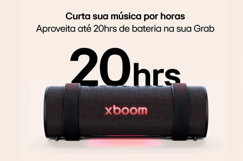 Caixa de Som LG XBOOM Grab, Bateria recarregável, IP67, até 20h de reprodução, luzes multicolor e resistência militar