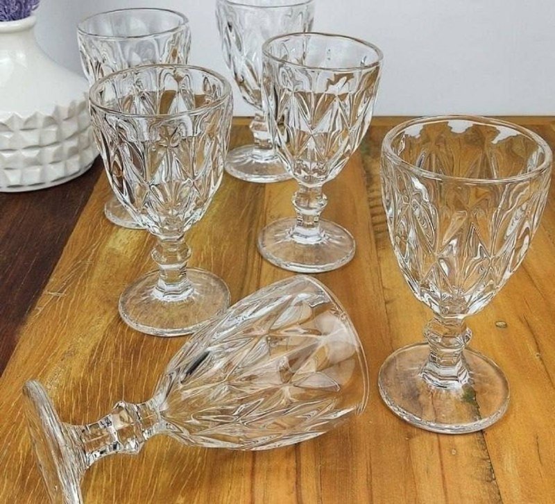 Jogo De Taças De Vidro Diamante Com 6 Peças De 340Ml