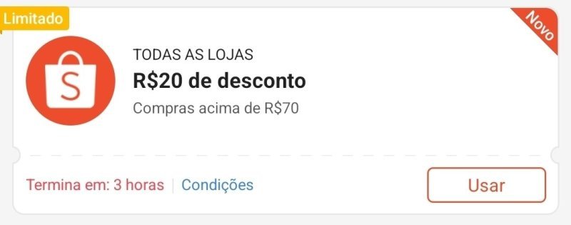R$20 OFF em compras acima de R$70 na Shopee