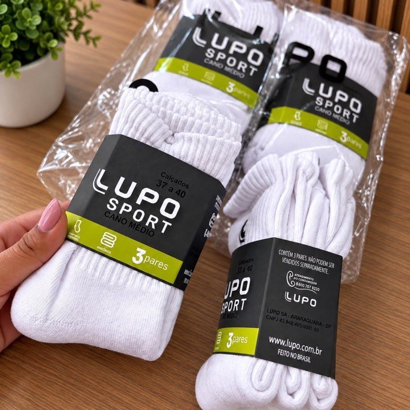Kit 10 Pares Meia Lupo Original Masculina Cano Médio Algodão