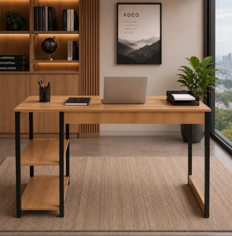 Mesa Escrivaninha Office Estudo Estilo Industrial Acacia