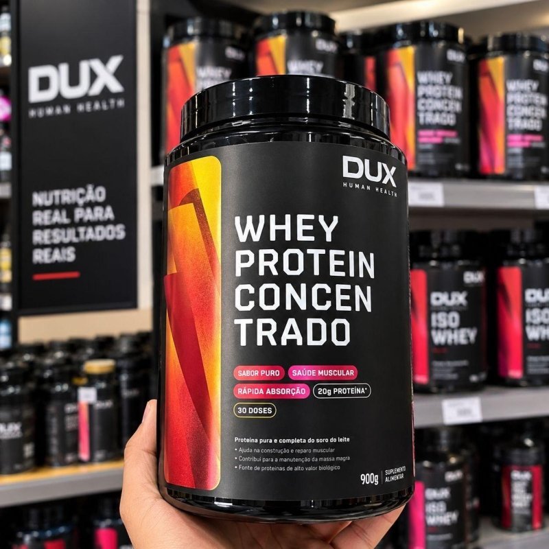 Whey Protein Concentrado DUX 900g Morango Proteína Pura