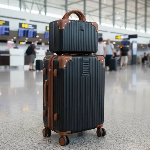Mala De 10kg Bordo De Mão Bloguerinha Com Frasqueira Preto Com Bege Listras