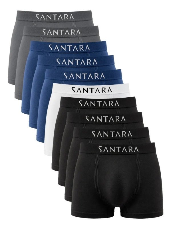 Kit Com 10 Cuecas Boxer Microfibra Sem Costura Santara