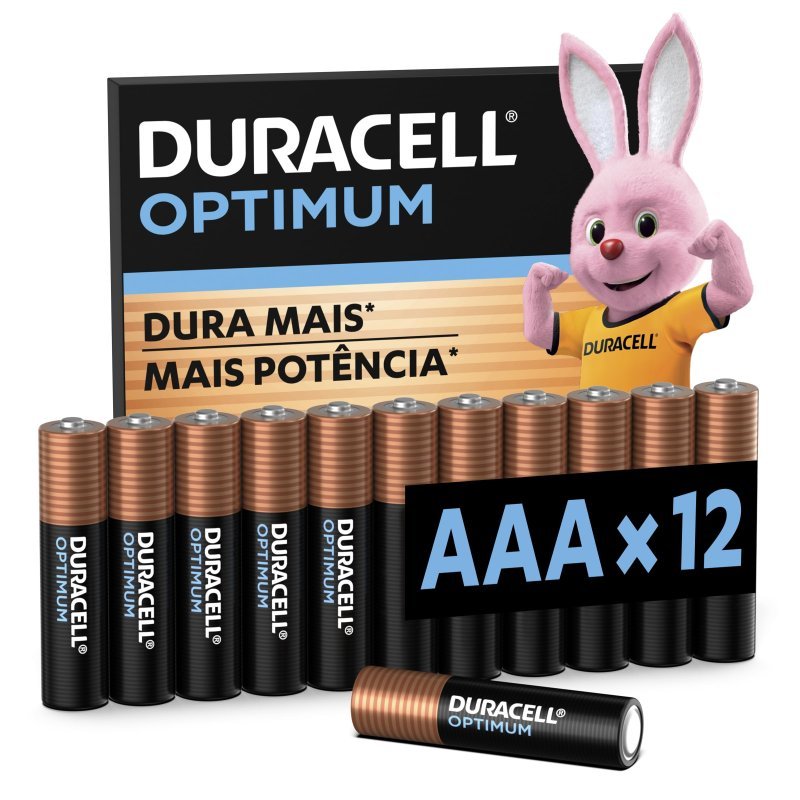 Duracell Pilhas Optimum AAA Palito Pack 12 Unidades – Dura Mais – Para Controle de Videogame e Brinquedos