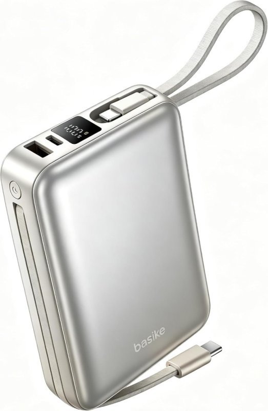 Basike Carregador Portátil, Power Bank 20000mAh com Cabos Integrados(Prata)