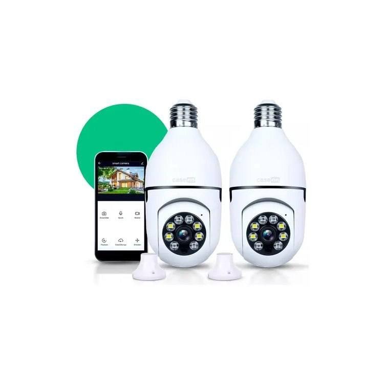 Kit 2 Câmeras Lampada De Segurança Ip Wifi Com Visão Noturna Interna Externa App Yoosee Espiã 360º Cor Branco