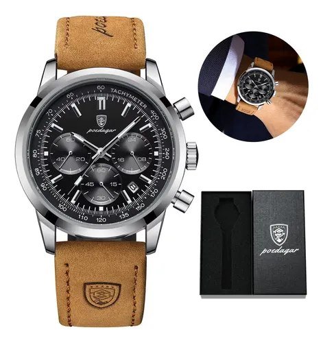Relógio Masculino Poedagar 921 Original De Luxo Com Caixa Marrom-claro Preto
