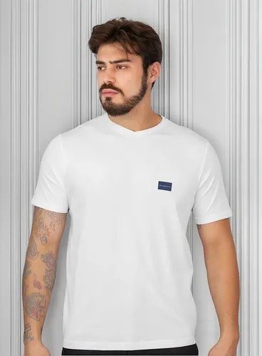 Camiseta Calvin Klein Jeans Gola V Dark Square Navy Branca