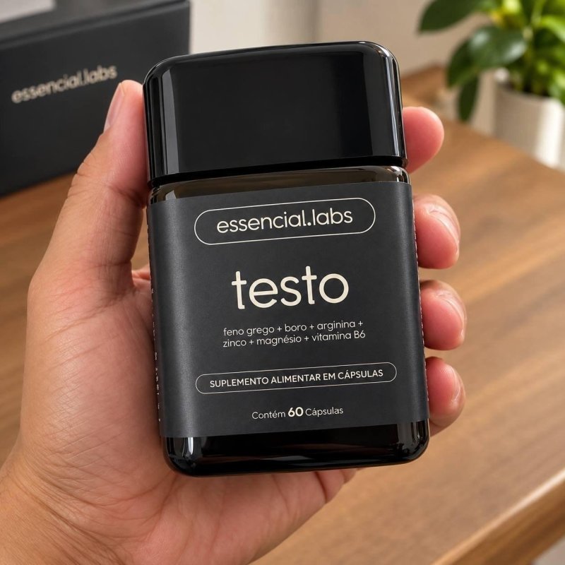 TESTO ESSENCIAL - Fórmula Exclusiva com Feno Grego + Boro + Arginina + ZMA + Vitamina B6 - 60 cápsulas