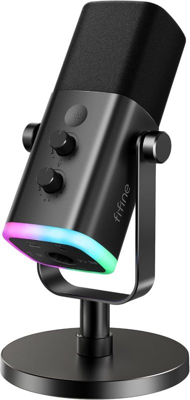 FIFINE AM8 Microfone Dinâmico USB/XLR - RGB Gamer - Botão Mudo