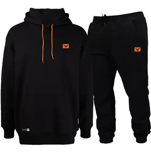 Conjunto De Frio Moletom Com Capuz Canguru Flanelado Preto