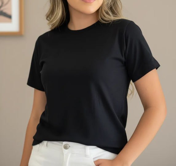 Blusa Feminina Camiseta Baby Look Lisa Algodão Gola Redonda