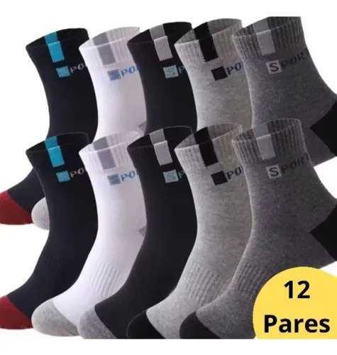 Kit De 12 Pares De Meias Sport Cano Longo Meias Masculina Variadas 38-44