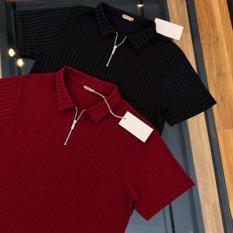 Kit 2 Camiseta Polo Manga Curta Com Ziper Masculina Canelada (M ao GG)
