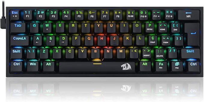 TECLADO MECÂNICO GAMER REDRAGON FIZZ RGB PRETO SWITCH MARROM K617-RGB-B