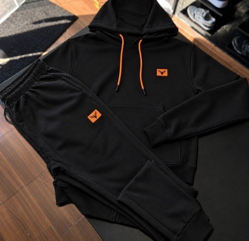 Conjunto De Frio Moletom Com Capuz Canguru Flanelado Preto