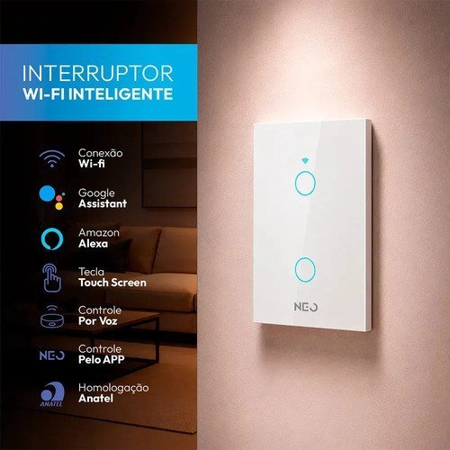 Interruptor Inteligente Smart Wi-Fi 2.4 GHz Alexa Google 2 Botões 4x2 Bivolt Branco Neo Avant