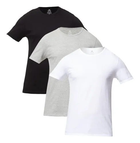 Kit Com 3 Camisetas Masc Básicas Slim Gola Redonda Hering Branco / Preto / Cinza Liso G