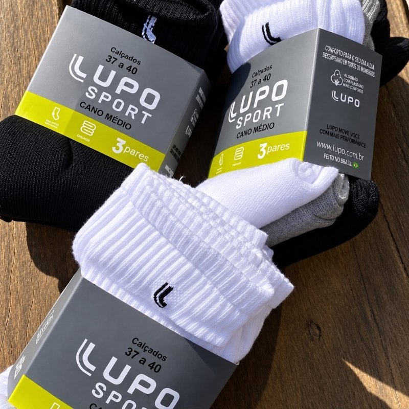 Kit 10 Pares Meia Lupo Original Masculina Cano Médio Algodão (37 ao 40)