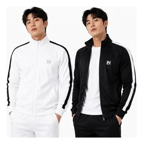Kit 2 Jaqueta Blusa Masculina Academia Zíper Flanelad 1 Preto E 1 Branco GG Liso