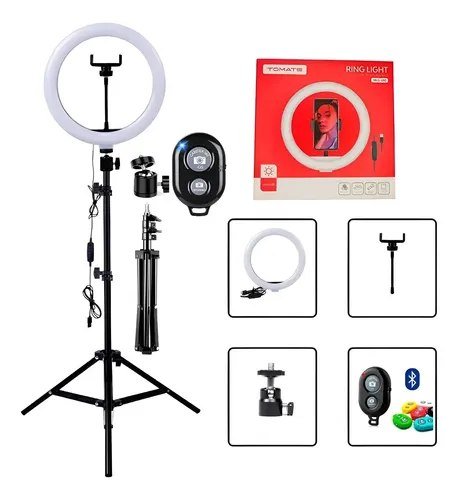Ring Light Led Iluminador 26cm + tripé 2.1m Ringlinght Luz Led Bivolt Preto Ringlinght Profissional