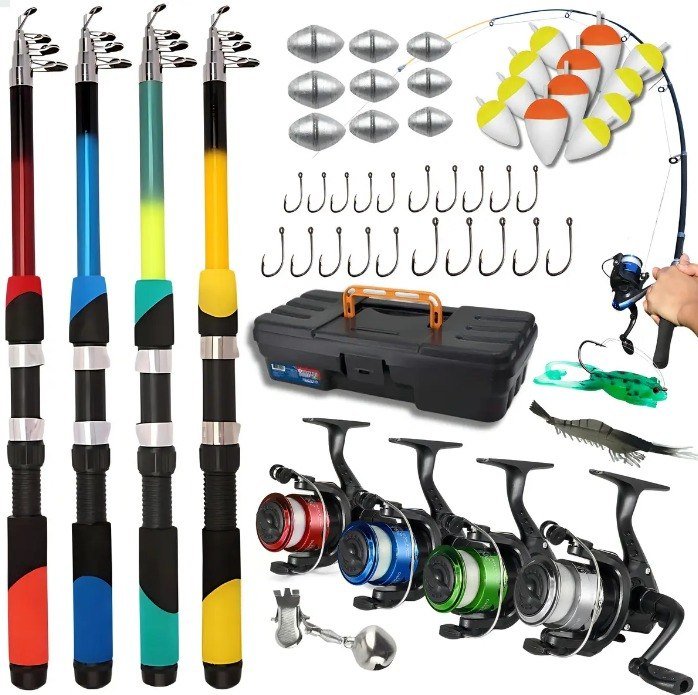 Kit De Pesca Completo Pescamping com 4 Varas Telescópicas, Molinetes e Acessórios + Frete Grátis