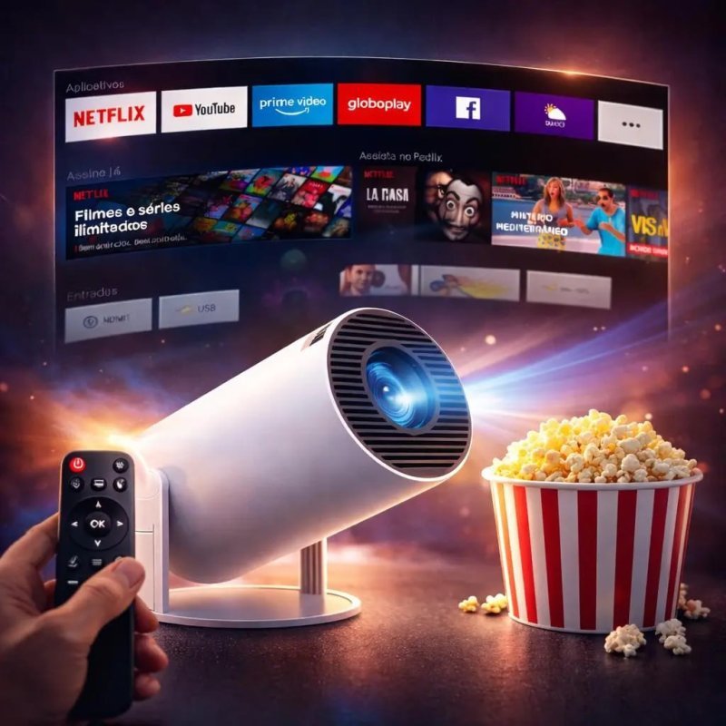 Mini Projetor HY300 Smart Portátil Full HD 4K Android 11 Wi-Fi Bluetooth