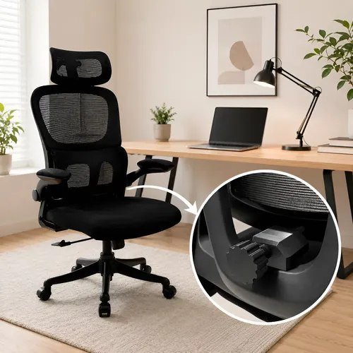 Cadeira Escritório Ergonômica Mesh Giratória Ajuste Lombar Preto Espuma