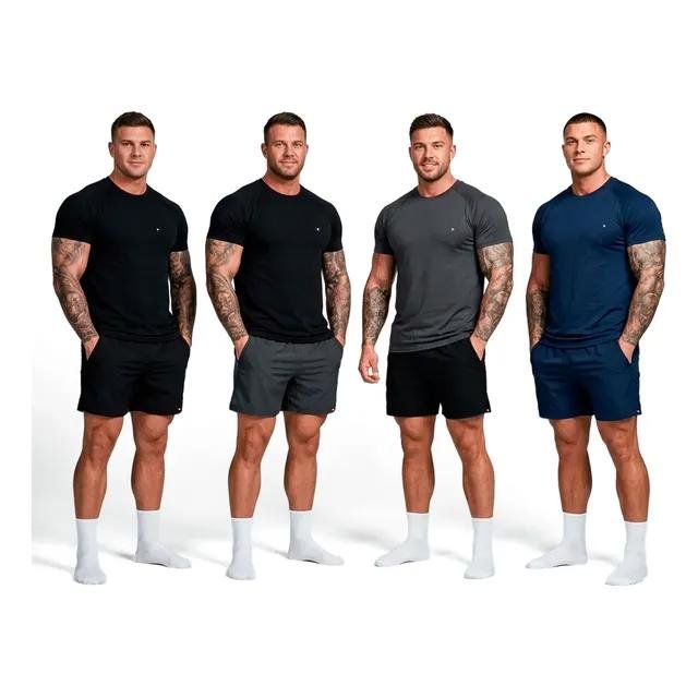 Kit 8 Peças Dry Fit 4 Camisetas + 4 Shorts Academia Sandrini
