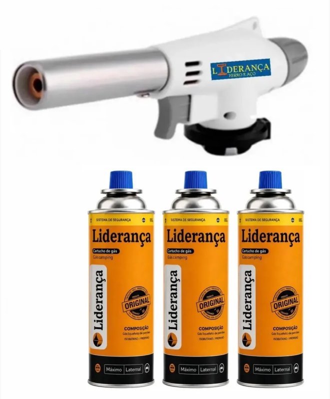 Kit Maçarico Acendimento Automático com 3 Refis de Gás 227g