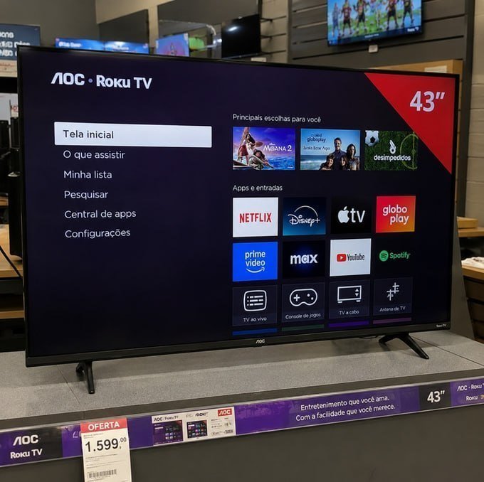 Smart TV 43 AOC Led Roku Full HD Wi-fi 60hz HDMI USB 43S5155 + Frete Grátis
