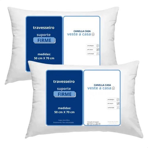 2 Travesseiro Antialérgico Impermeável 50x70 Suporte Firme Branco