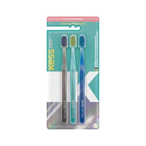 Kess, Pack com 3 Escovas Dentais Pro Extra Macias, Cores Sortidas