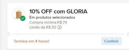 CUPOM: GLORIA - 10% OFF nas compras acima de R$79,00