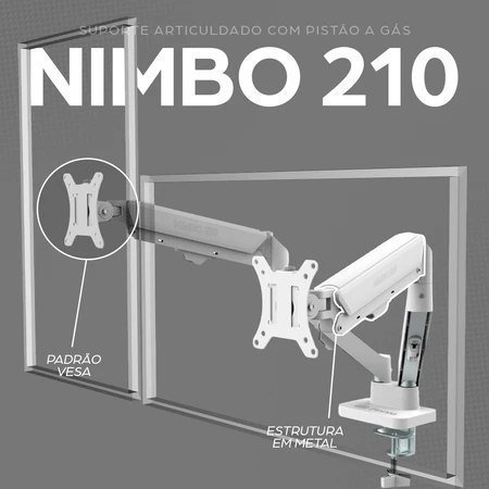 Suporte Articulado Para 2 Monitores 13 a 32 Pistão a Gás Zinnia Nimbo 210 Branco