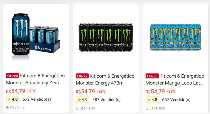 Kit com 6 Energético Monster 473ml