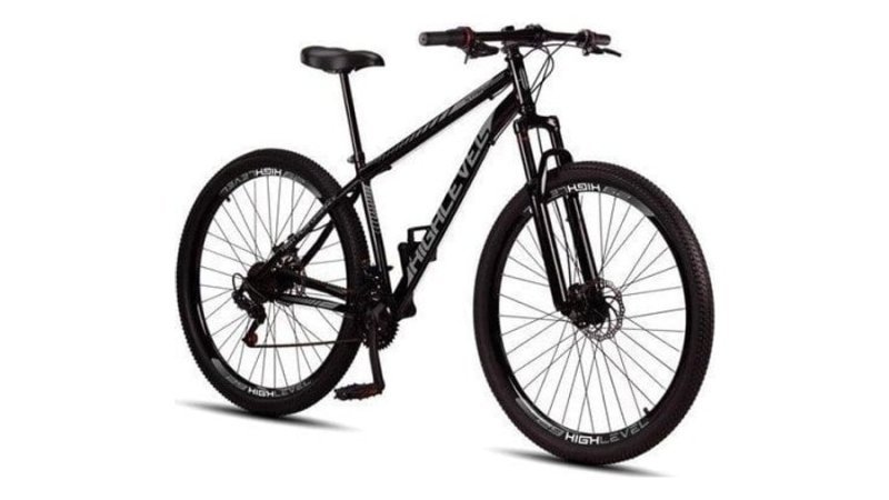 Bicicleta Aro 29 Highlevel Aço Carbono Freios a Disco Suspensão Dianteira 21 Marchas