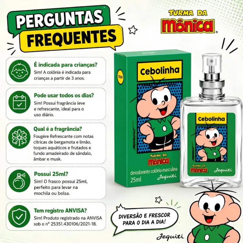 Deo Colônia Infantil Cebolinha 25ml Turma da Mônica Perfume Menino Fougére Refrescante Dia a Dia